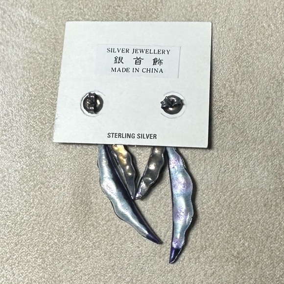 Thousand Flowers vintage sterling silver purple pink enamel earrings - Picture 3 of 3